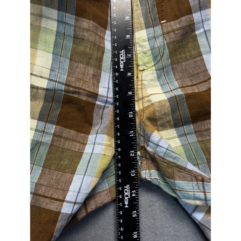 Tommy Bahama Relax Mens 35 Plaid Shorts 100% Linen Brown Blue Green Summer - Picture 7 of 9